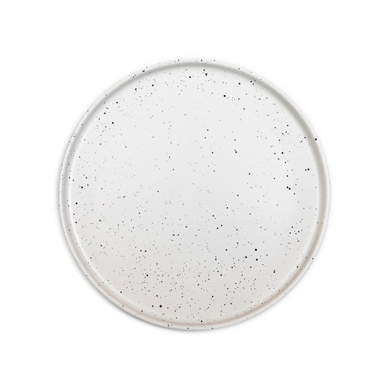 Plato Bajo 26cm White Dots Lugano, vajilla de cerámica con diseño de puntos blancos, ideal para mesa y cocina.
