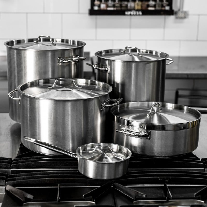 Cacerola Baja 18lt 40x15cm Rinox profesional de acero inoxidable para cocina industrial y hogar. Ollas Rinox Chile.