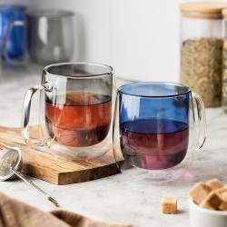 Set 2 Tazas Doble Pared 400Ml Borosilicato Negro Turín Lugano