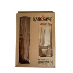 Set 3 Piezas Tabla + Cuchillo + Tenedor Parrillero Kangkawe