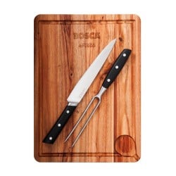 Set Tabla Parrillera + Cuchillo Y Tenedor Bosca