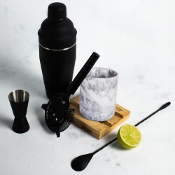 Set Bar 6Pzs Negro + 4 Vasos Mármol Lugano