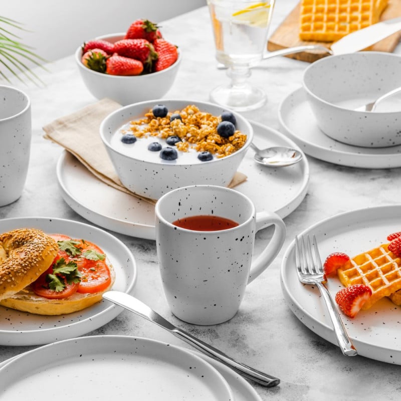 Set de vajilla Dots Lugano 24 piezas diseño moderno para desayuno almuerzo cena platos tazones tazas y servicio completo mesa...