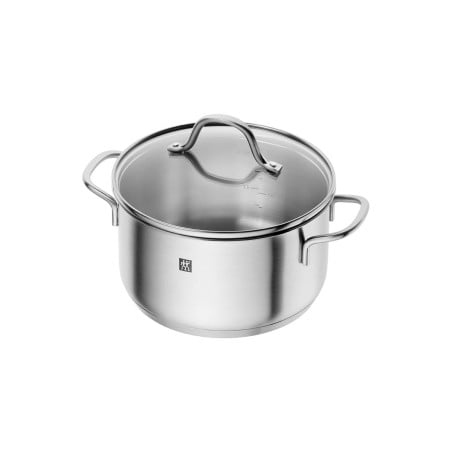 Olla Zwilling Flow 9 piezas. Batería de cocina de acero inoxidable con tapa de vidrio. Diseño moderno y elegante para tu cocina.