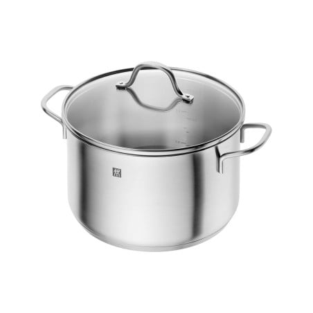 Batería de cocina Zwilling Flow 9 piezas acero inoxidable con tapa de vidrio mango ergonómico diseño moderno y elegante