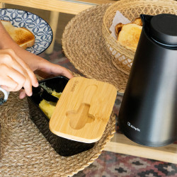 Mantequillero 600 Ml Cerámica Negro Con Tapa Bamboo + Cuchillo Simplit