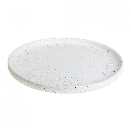 Set de Vajilla Dots Lugano 24 piezas diseño moderno con motas negras. Vajilla de gres elegante y minimalista.