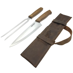 Set 2 Pc Tenedor Cuchillo Parrillero C/Funda Cuero Kangkawe
