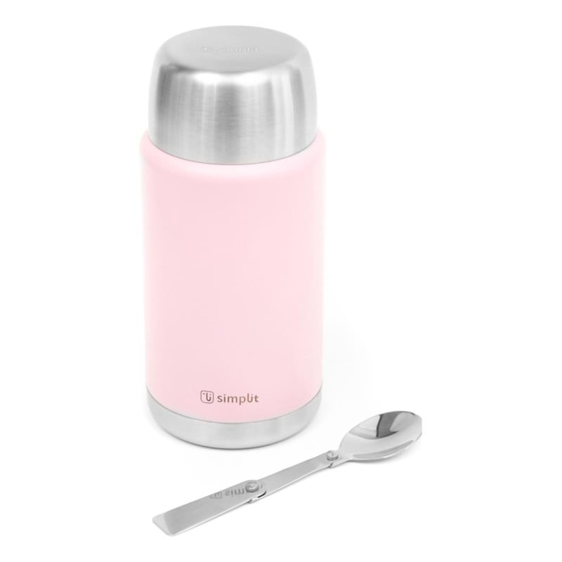 Termo comida insulado 750ml acero inox rosado Simplit. Envase térmico alimentos calientes fríos.