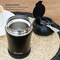 Termo De Comida Cuchara 400Ml Acero Inox Negro Simplit