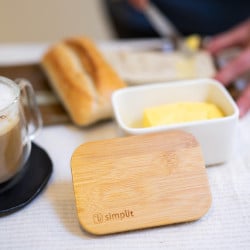 Mantequillero 300 Ml Cerámica Blanco Con Tapa Bamboo Blanco Simplit