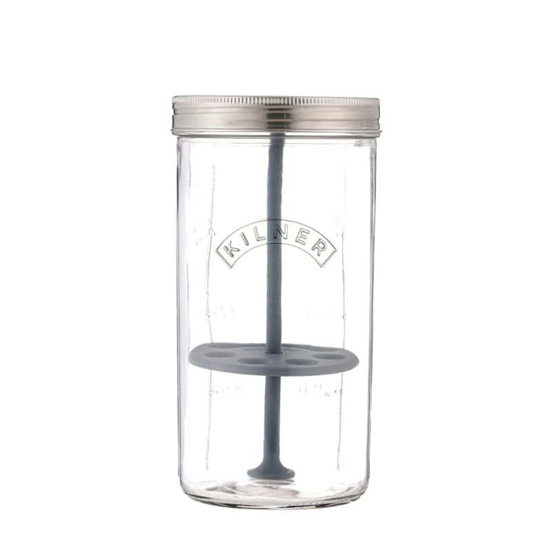Set para Cultivar Hierbas 1 lt Kilner. Frasco de vidrio con tapa metálica y soporte interior gris para hierbas aromáticas.