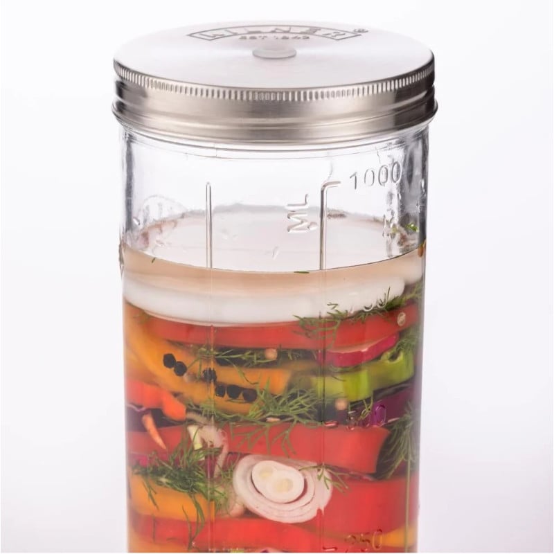 Set Fermentación 1Lt Kilner. Frasco de vidrio con verduras fermentadas. Kit fermentación casera Kilner 1 litro. Incluye tapa ...