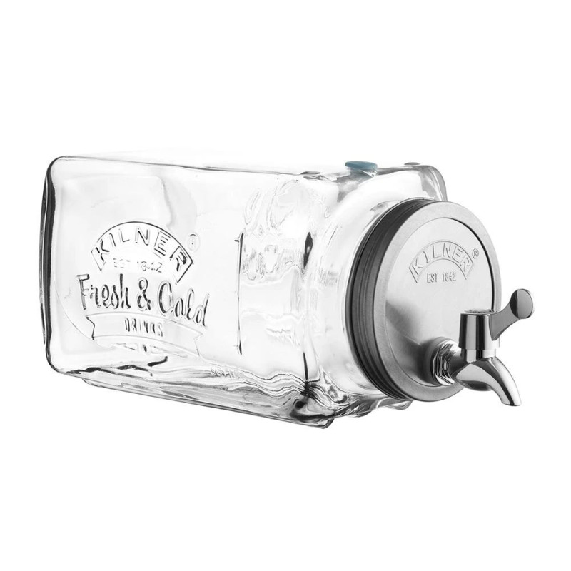 Dispensador para refrigerador Kilner de 3 litros, ideal para jugos y bebidas frías. Diseño vintage y práctico para tu hogar.