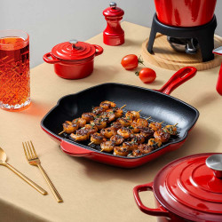 Sartén Grill Fierro Esmaltado Rojo 28X28Cm Lugano