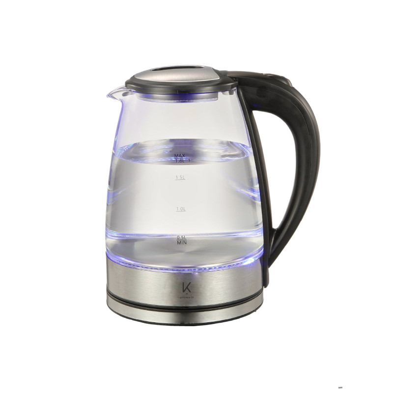 Hervidor eléctrico Kitchen-it Glass Edition 1.8L transparente con agua, diseño moderno y elegante para tu cocina