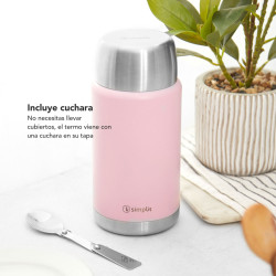 Termo De Comida Insulado 750Ml Acero Inox Rosado Simplit