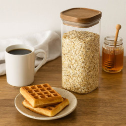 Canister De Borosilicato Con Tapa De Madera 10X20Cm Lugano