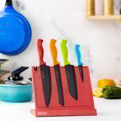 Set Cuchillos Natural + Tabla Roja Roichen