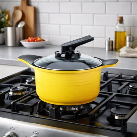 Cacerola 20 cm 2,5 Lt Roichen amarillo con asas de silicona