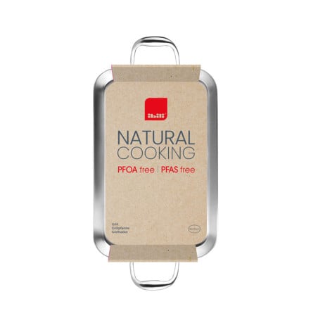 Plancha Grill 38x25cm Triply Natural Cooking Ibili. Parrilla antiadherente para cocina saludable, libre de PFOA y PFAS.