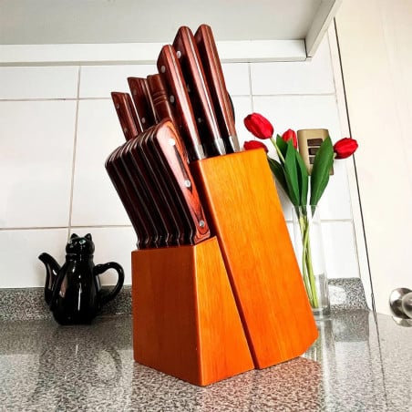 Set Taco de Madera 12 Cuchillos Astil Tijeras Kangkawe cocina hogar