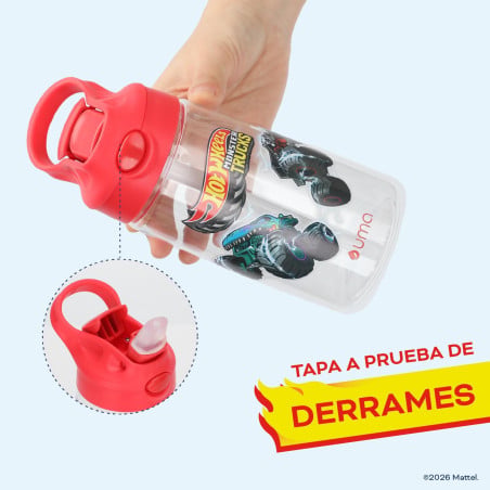 Botella Agua Niños Hot Wheels Monster Truck 420ml con Bombilla UMA