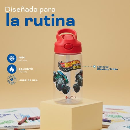 Botella Agua Niños Hot Wheels Monster Truck 420ml con Bombilla UMA