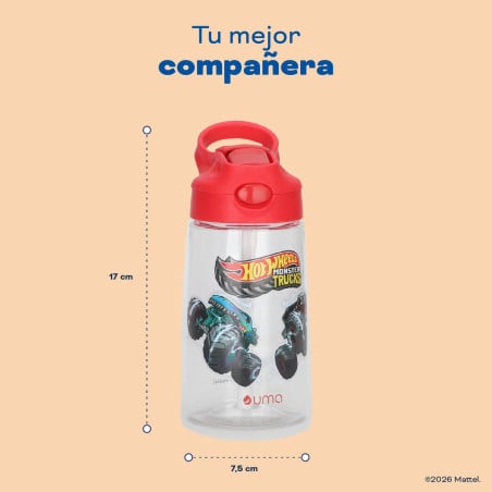 Botella Agua Niños Hot Wheels Monster Truck 420ml con Bombilla UMA