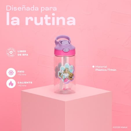 Botella Agua Niños Barbie & Pets 420ml con Bombilla UMA