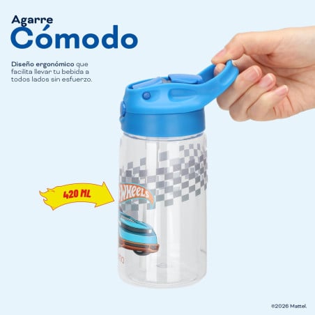 Botella Agua Niños Hot Wheels Race 420ml con Bombilla UMA