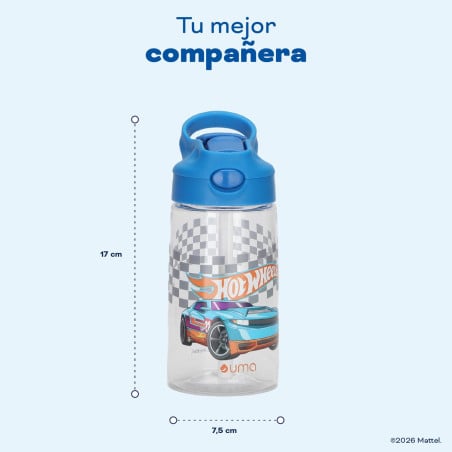 Botella Agua Niños Hot Wheels Race 420ml con Bombilla UMA