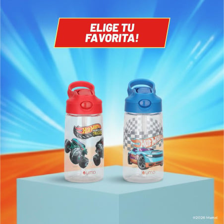 Botella Agua Niños Hot Wheels Race 420ml con Bombilla UMA