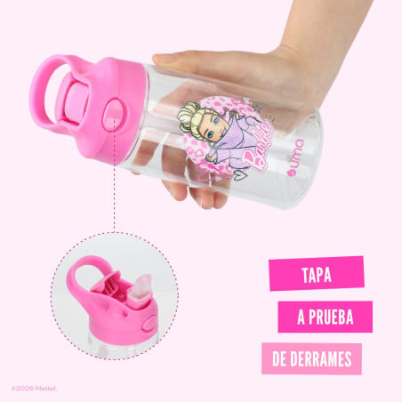 Botella Agua Niños Barbie Love 420ml con Bombilla UMA