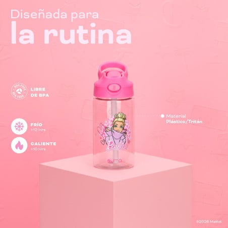 Botella Agua Niños Barbie Love 420ml con Bombilla UMA