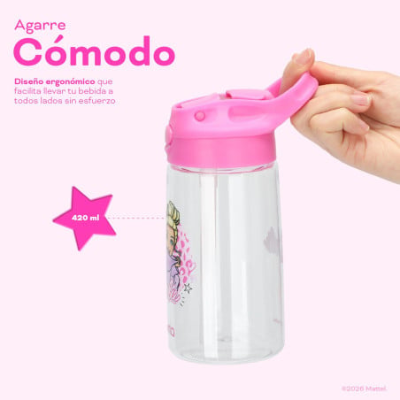 Botella Agua Niños Barbie Love 420ml con Bombilla UMA