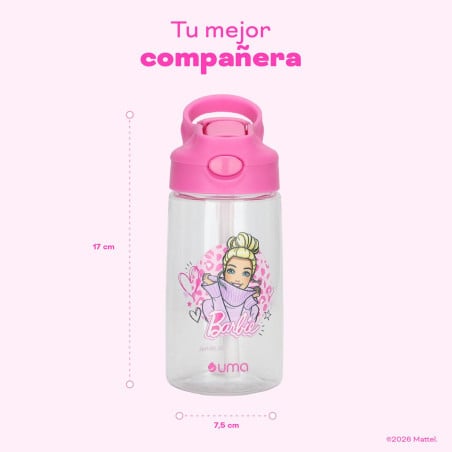 Botella Agua Niños Barbie Love 420ml con Bombilla UMA