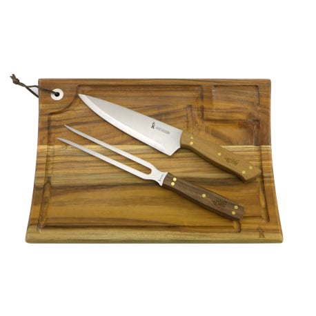 Set Tabla Madera Cuchillo 20cm y Tenedor con Estuche Cuero Kangkawe