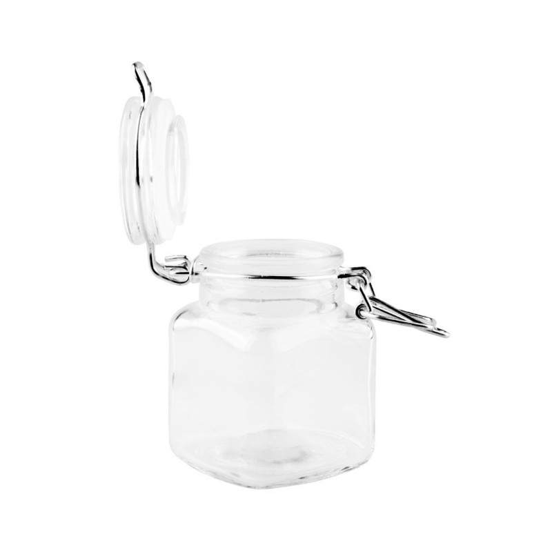 Tarro Mini Surtido Ibili 100 ml cuadrado o hexagonal con tapa metálica. Envase pequeño de vidrio multiuso.
