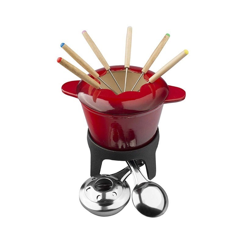 Fondue rojo con 6 tenedores...