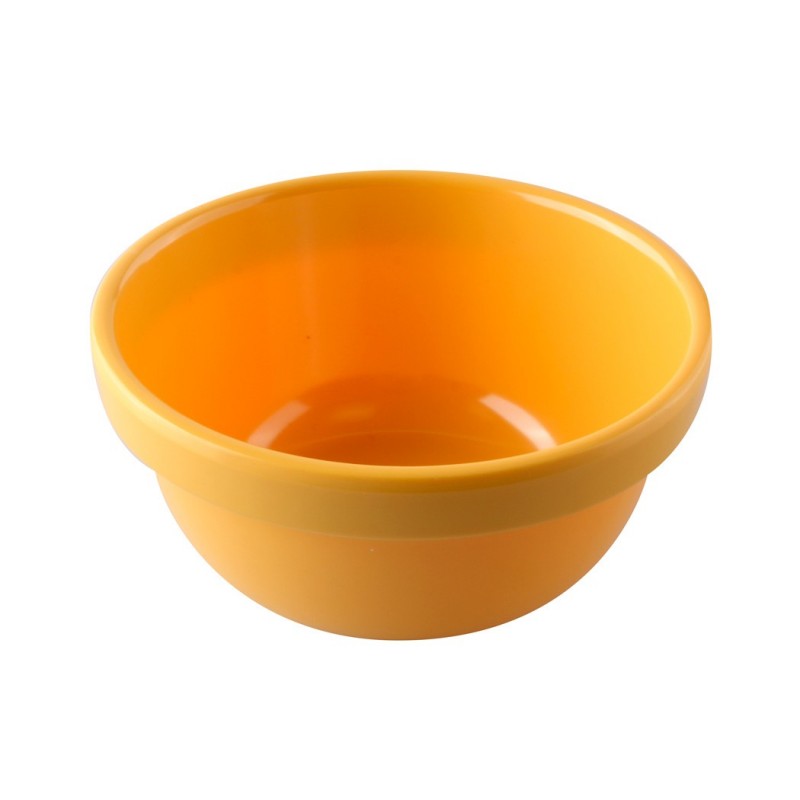 Compotera de melamina amarilla 11cm Efay. Vajilla infantil resistente, ideal para bebés y niños. Diseño alegre y duradero.