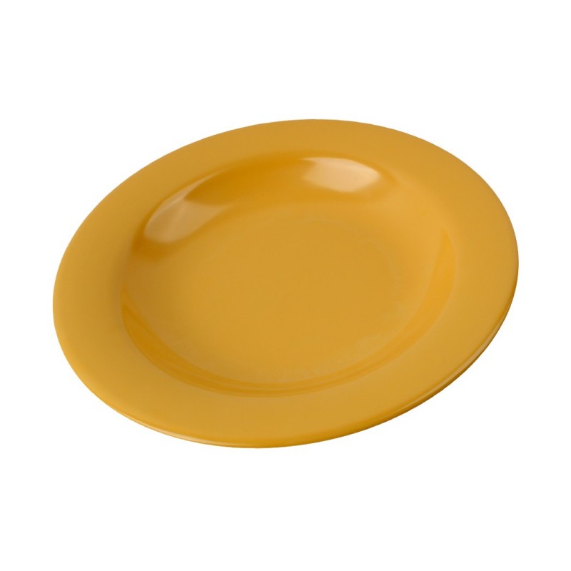 Plato hondo melamina amarillo 23cm Efay, vajilla resistente, ideal uso diario, diseño moderno y duradero.