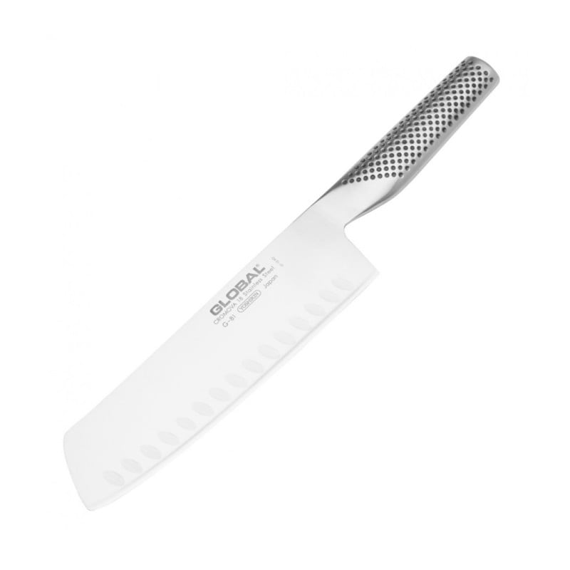 Cuchillo Vegetales Alveolado 18cm Flute Global, acero inoxidable japonés, mango ergonómico con hoyuelos antideslizantes, coci...