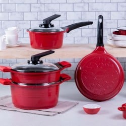 Batería De Cocina 7 Piezas Granito Rojo Roichen